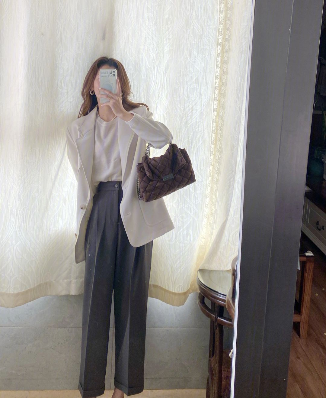 ootd/灰咖色西服套装,外出也好看