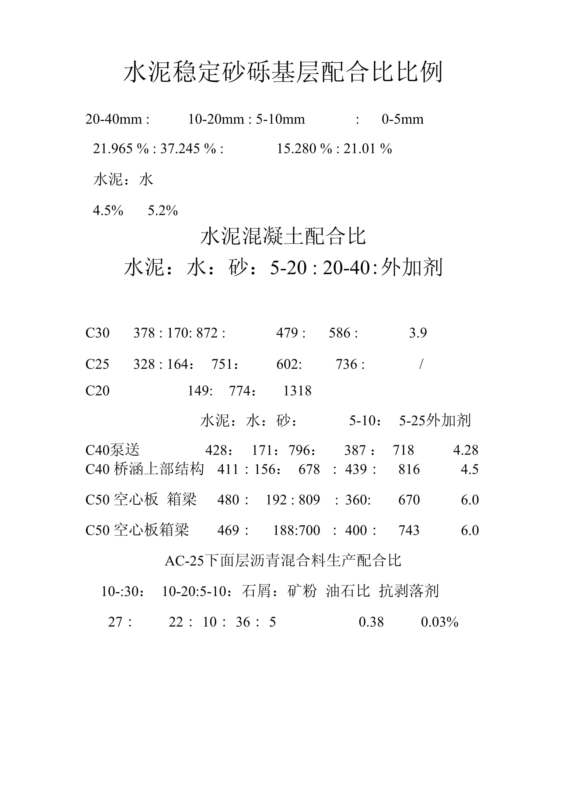 水泥沥青砂浆配合比一般来说是多少