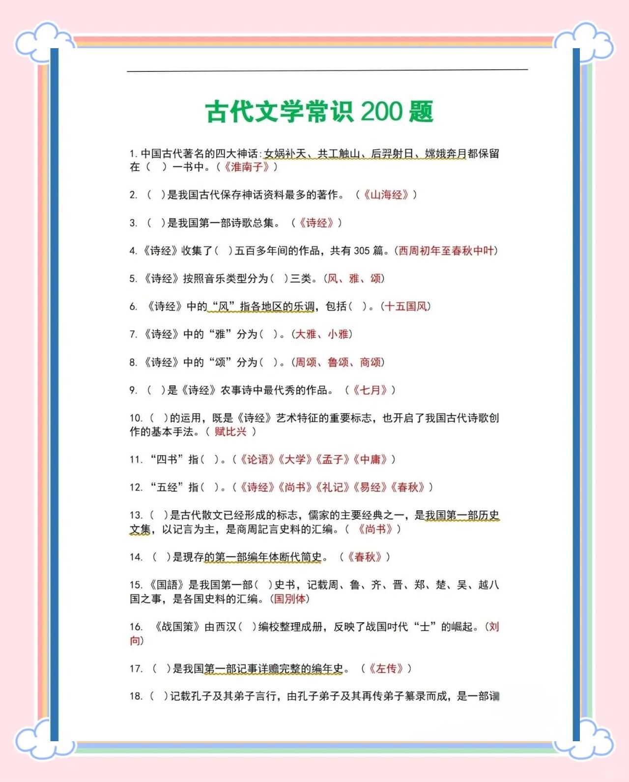 高考文学常识120个必背