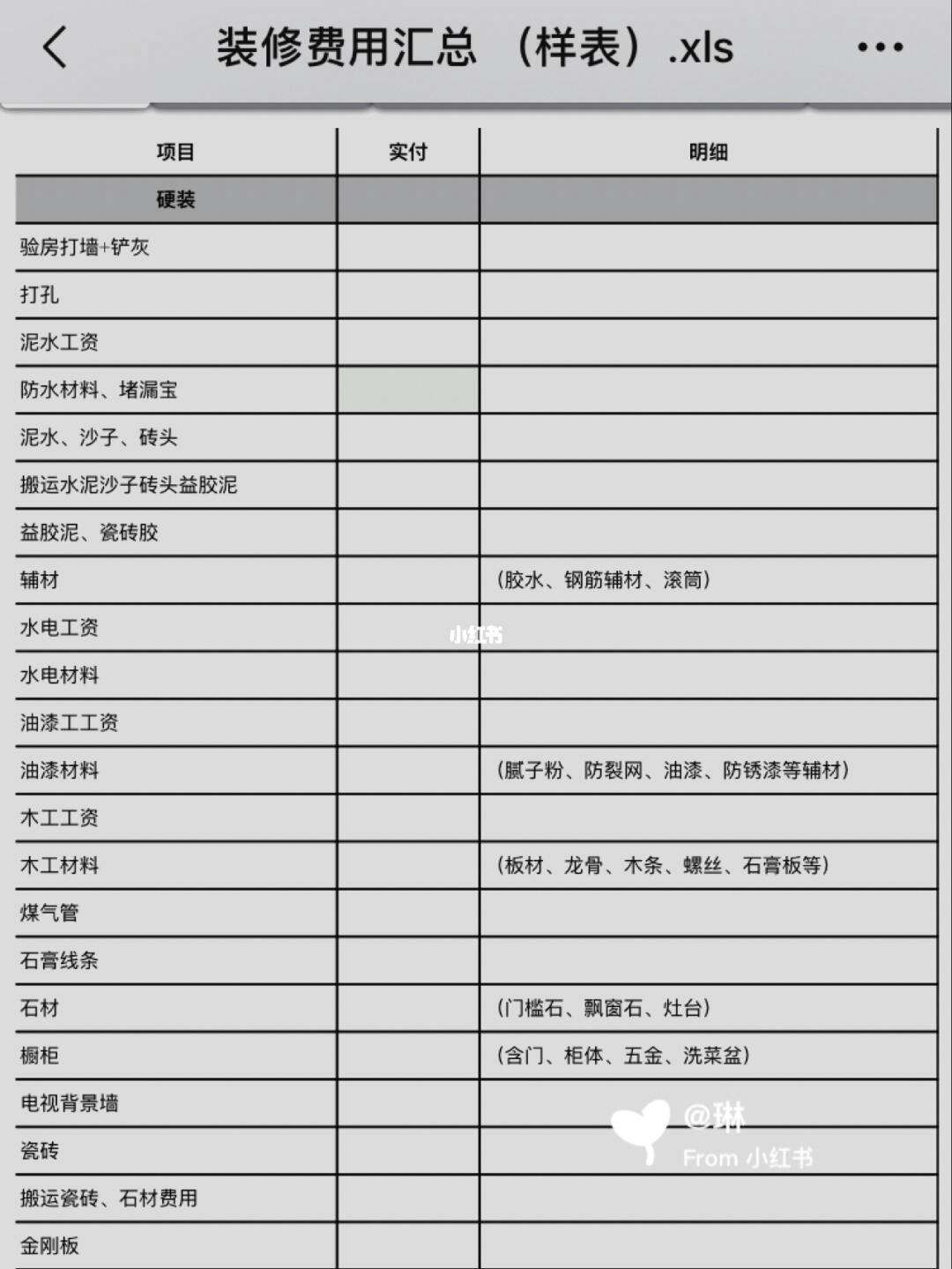 装修材料清单明细表