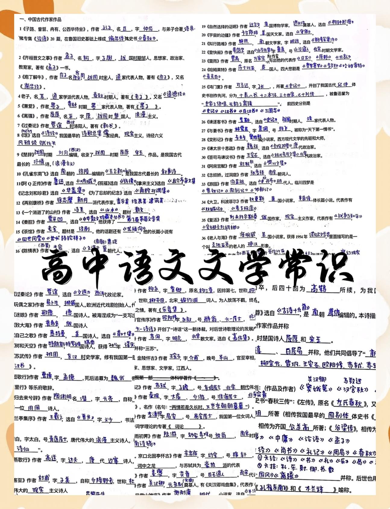 高中文学常识汇总