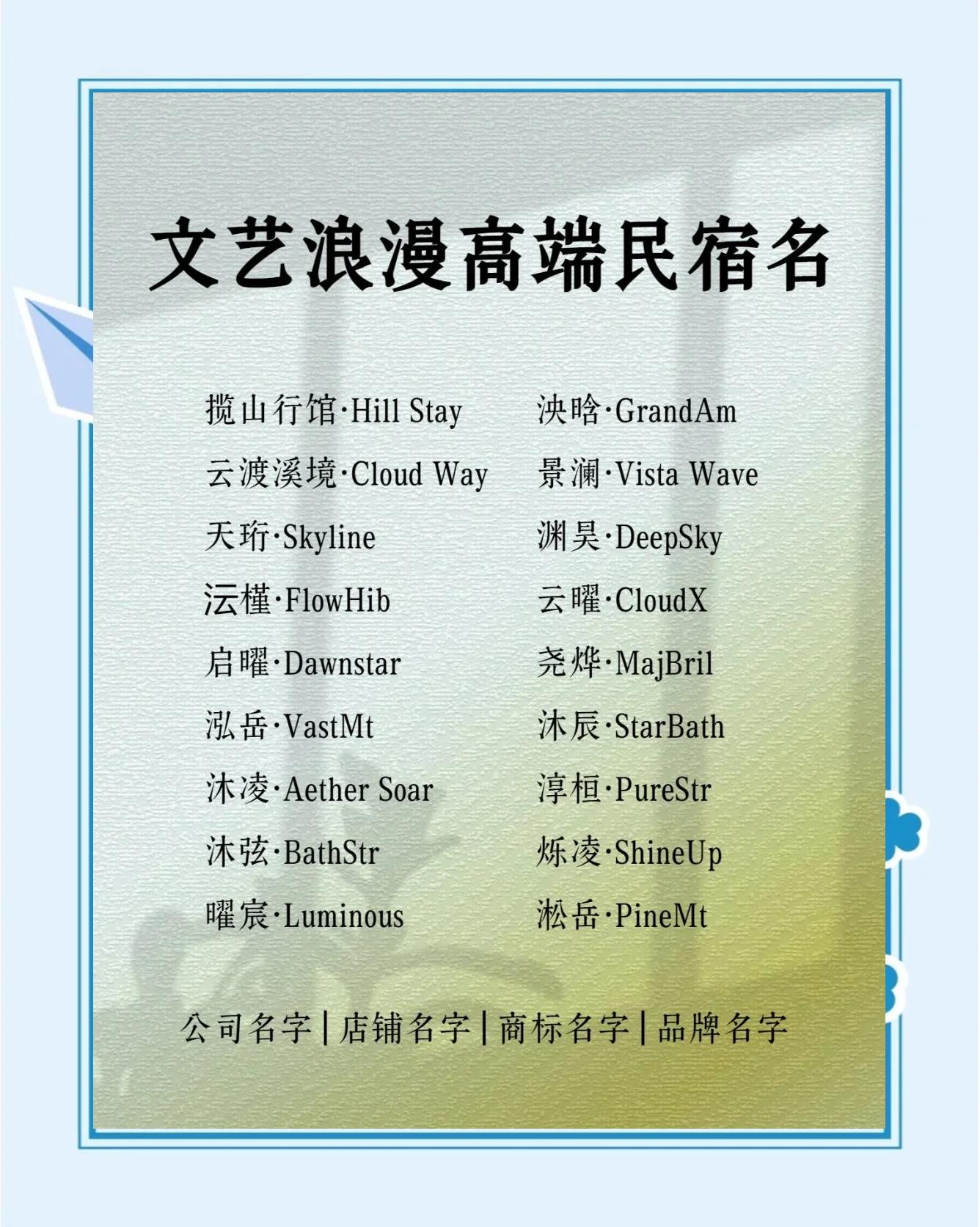 民宿名字简单大气