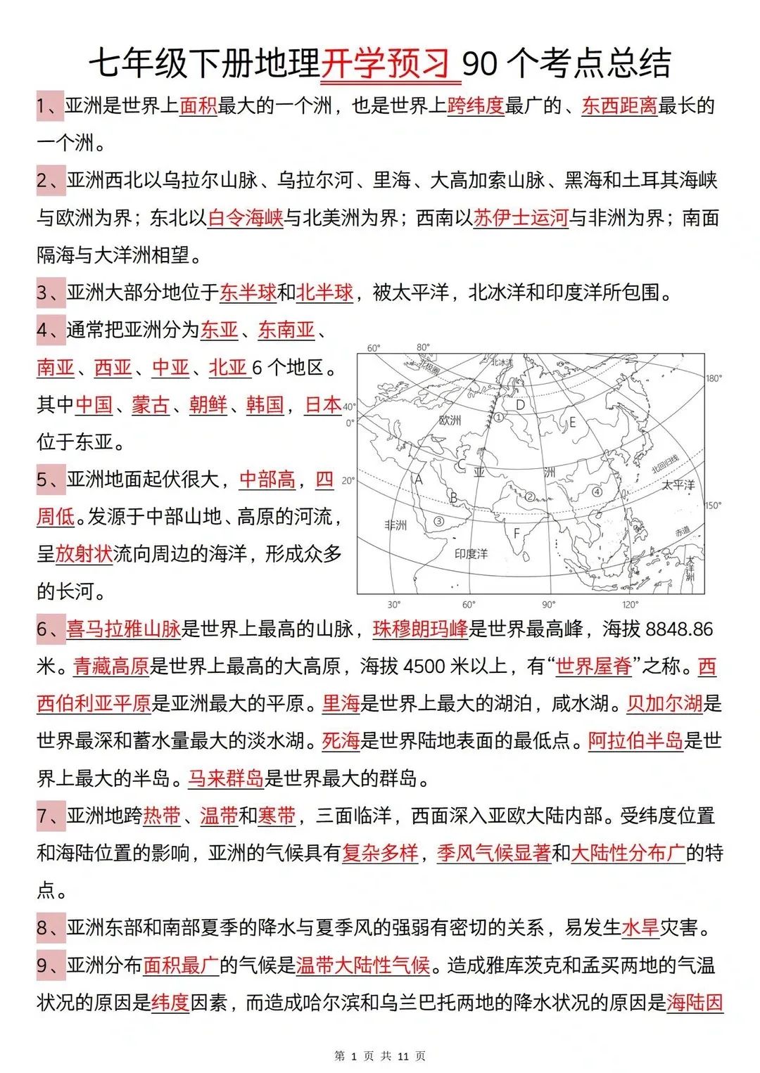 初中地理重点知识归纳思维导图