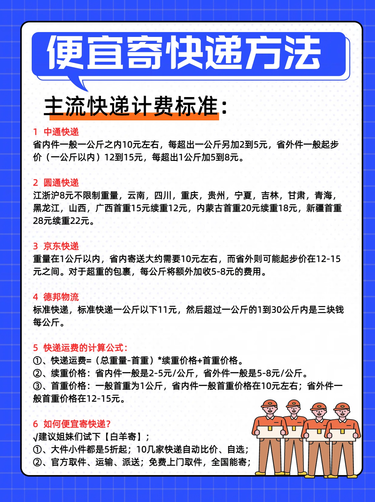 所有快递寄件收费标准