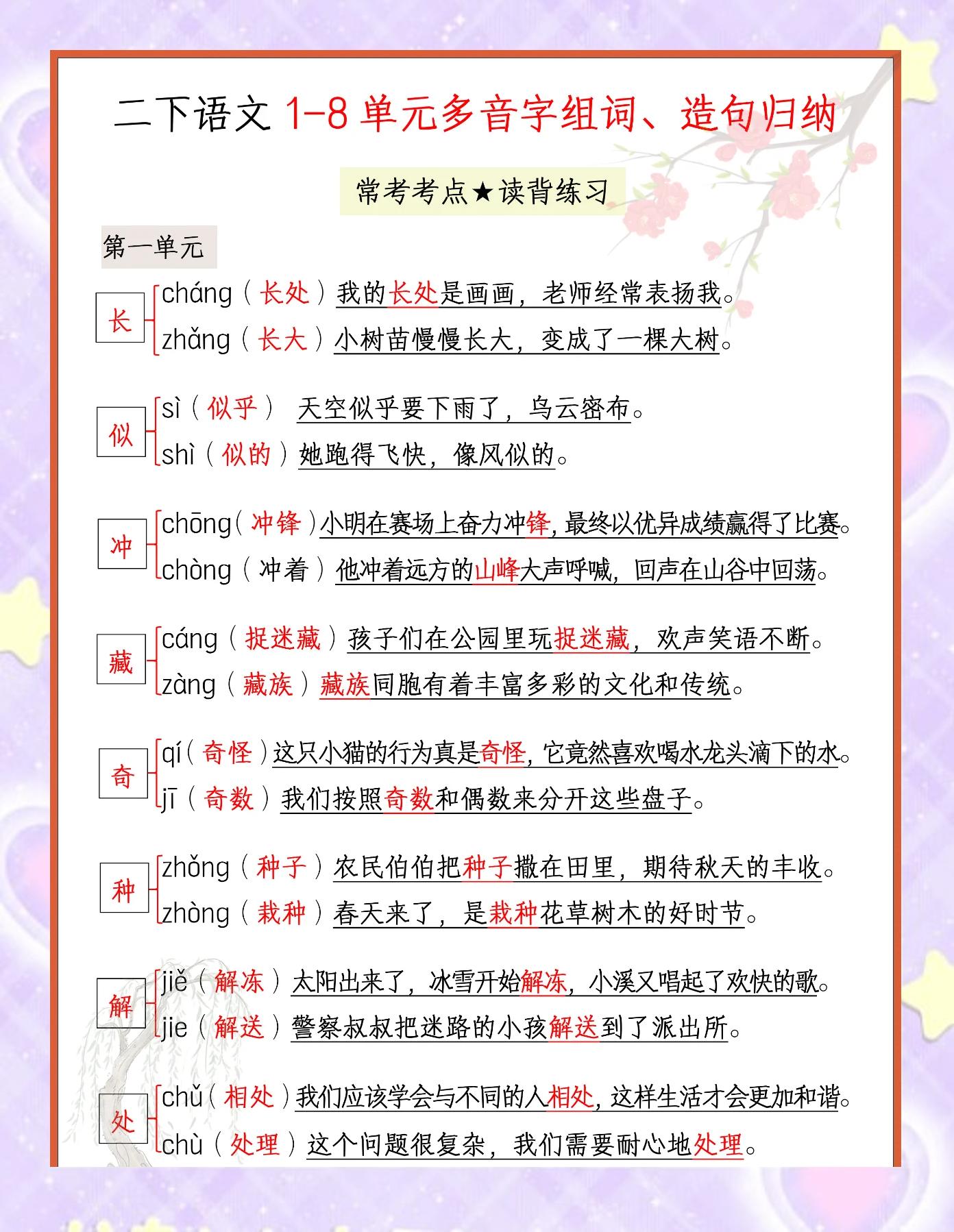 作多音字组词和拼音表