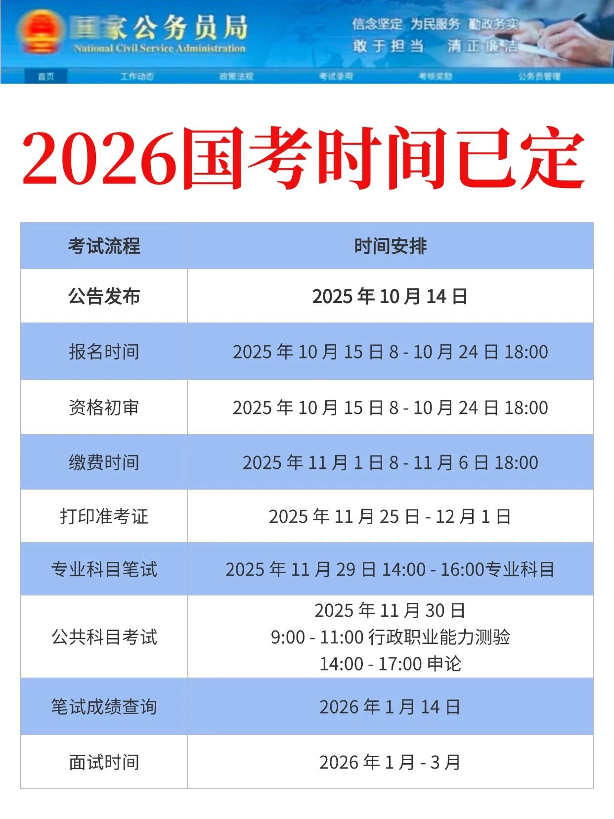 公务员考试的考试时间