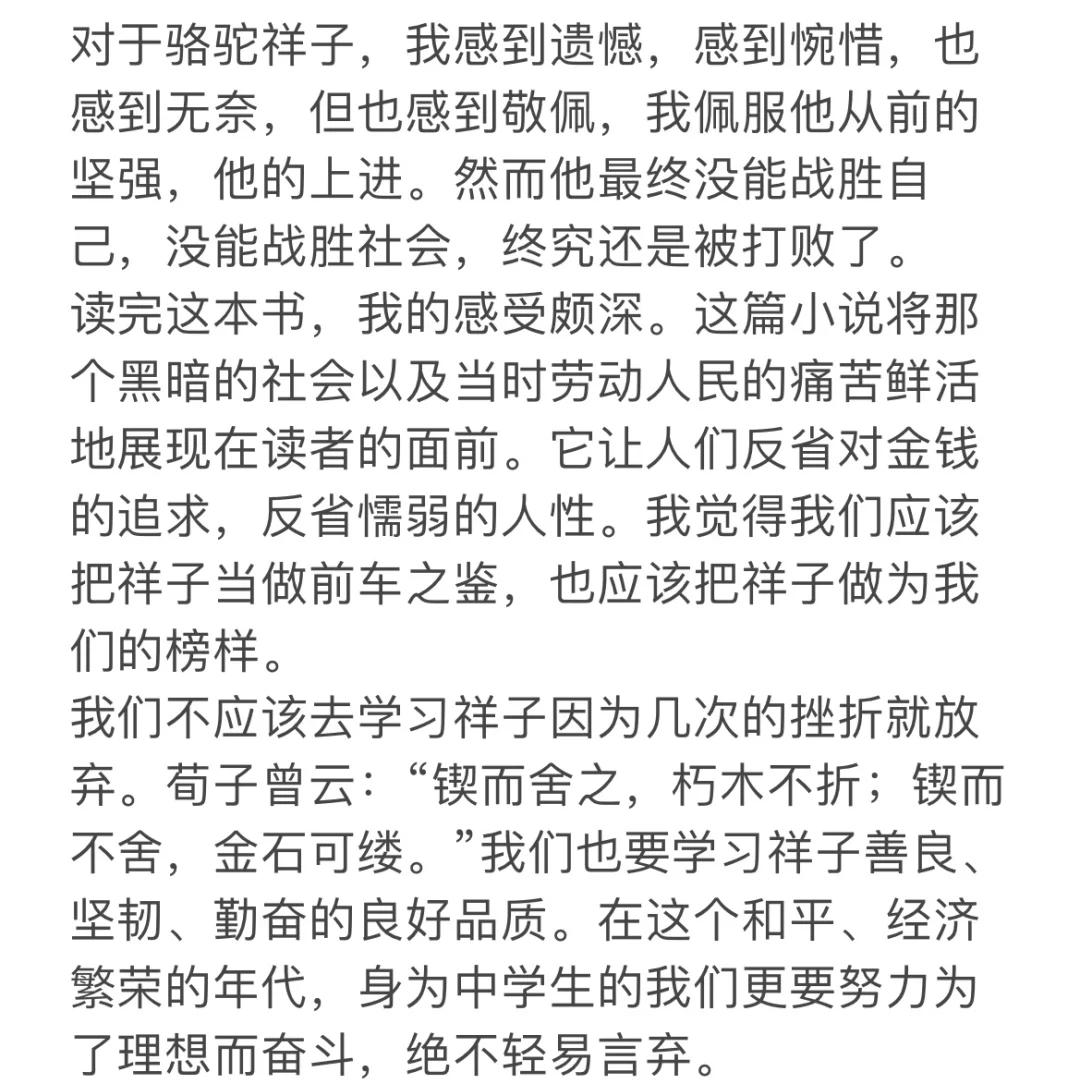 骆驼祥子读后感1000字左右